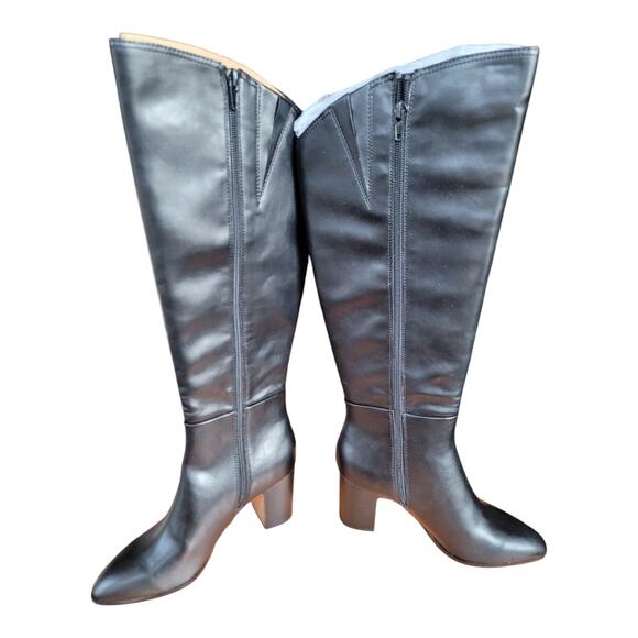 BCBGeneration Sedi Inside Black Leather Tall Almond Toe Block Heels Women's 6 - Picture 2 of 6